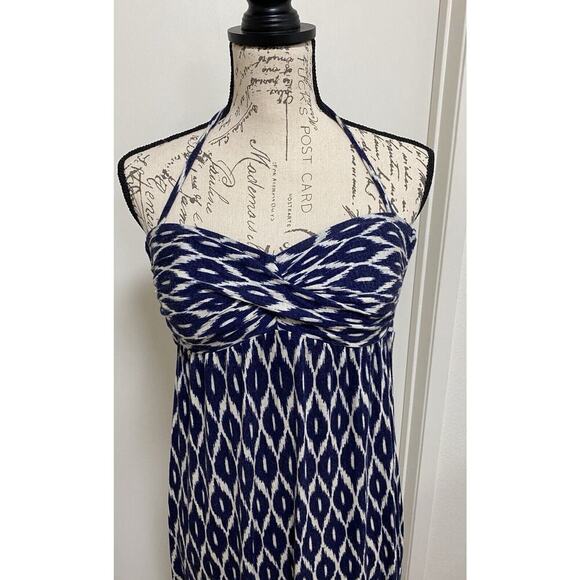 Robin Piccone Maxi Dress Blue White Large Stetch Halter Neck Tie Sweat heart - Picture 2 of 12